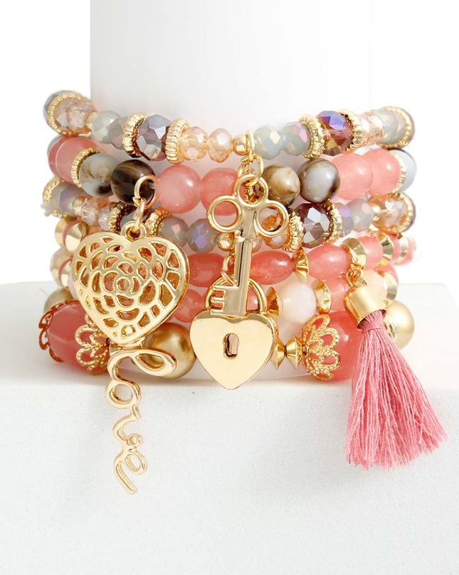 Mauve Glass Bead 6 Pcs Bracelets