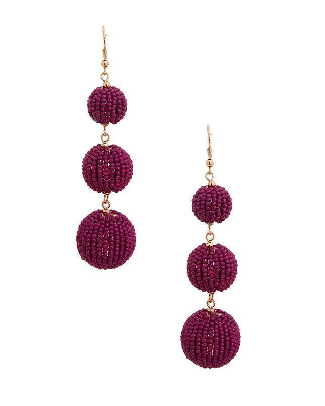 Purple Trio Seed Bead Ball Earrings