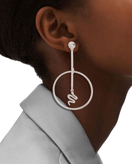 Silver Bar Round Snake Charm Earrings