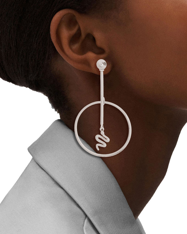 Silver Bar Round Snake Charm Earrings