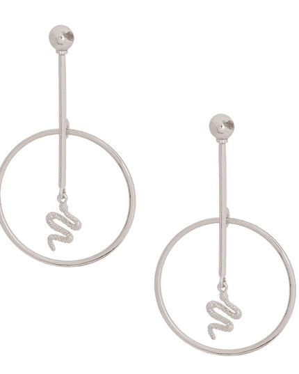Silver Bar Round Snake Charm Earrings