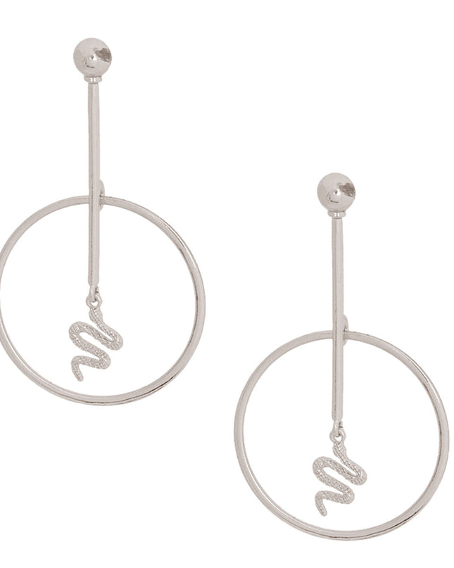 Silver Bar Round Snake Charm Earrings