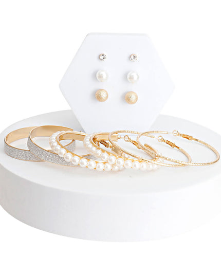 Gold 6PC Stud and Hoop Earring Set