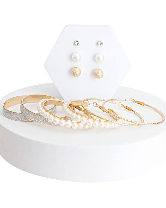Gold 6PC Stud and Hoop Earring Set