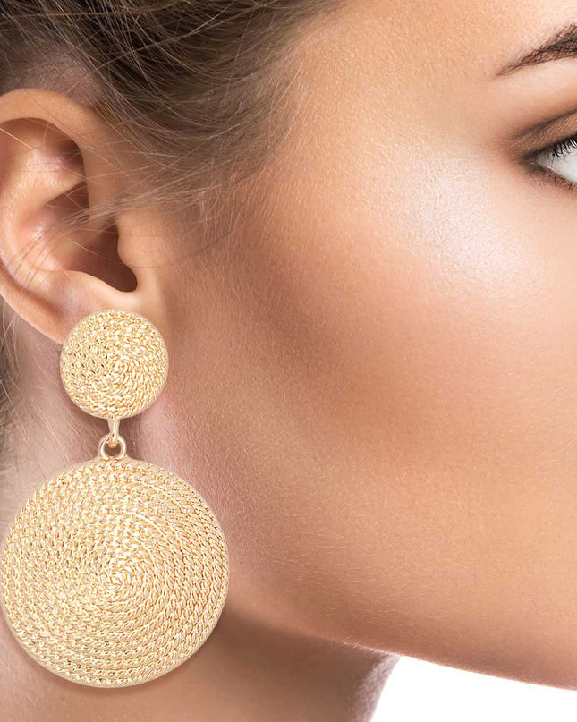 Gold Rope Double Round Earrings