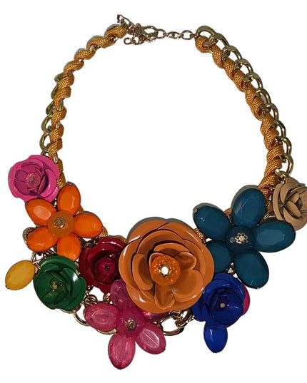 Deep Rainbow Rose Chunky Collar Necklace