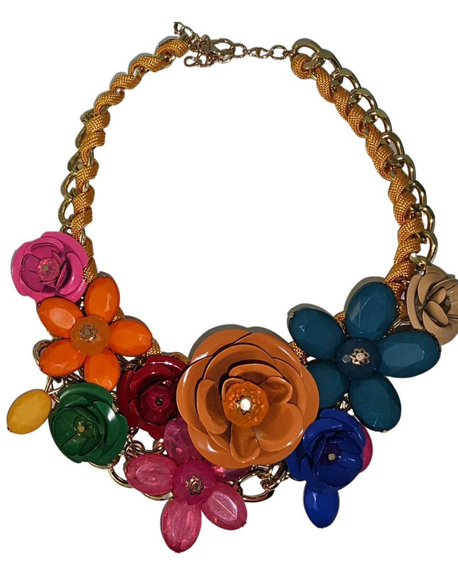 Deep Rainbow Rose Chunky Collar Necklace