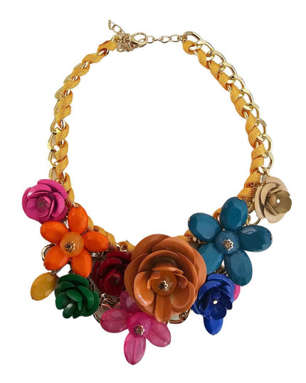 Deep Rainbow Rose Chunky Collar Necklace