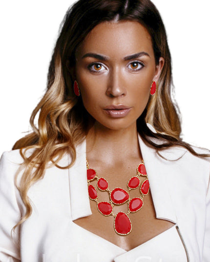 Red Short Necklace Irregular Resin Teardrop inset