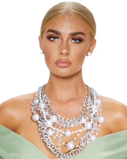 Pearls Beads Silver Chain Set