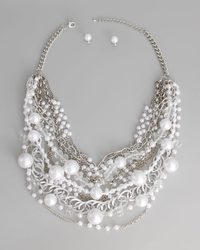 Pearls Beads Silver Chain Set