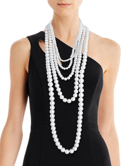 Long 5 Strand White Pearl Set
