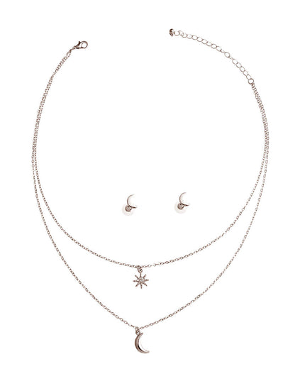 Silver 2 Layer Chain Moon Necklace