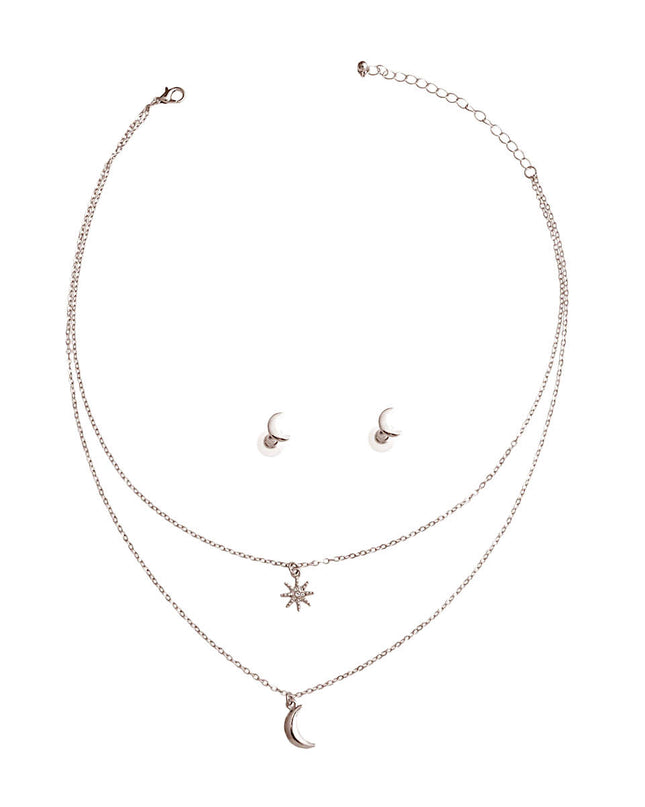 Silver 2 Layer Chain Moon Necklace