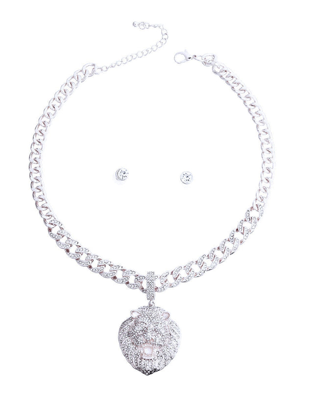 Iced Silver Cuban Chain Lion Necklace