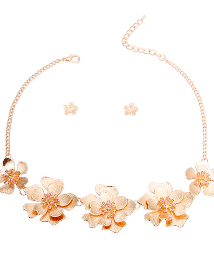 Gold Metal and Pink Flower Collar