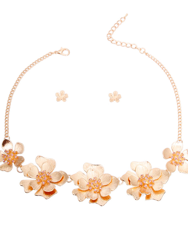 Gold Metal and Pink Flower Collar