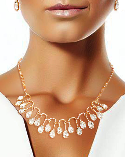 Gold Pear Crystal U Link Necklace