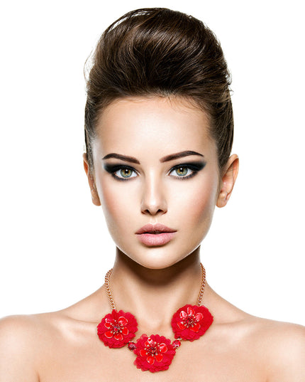 Wine Fabric Flower Necklace Set