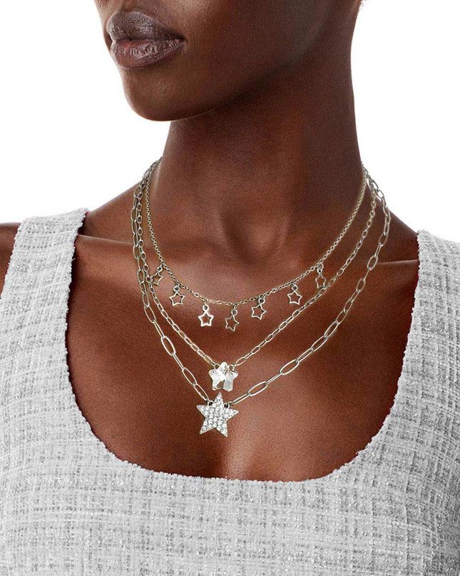 Silver 3 Layer Chain Star Necklace