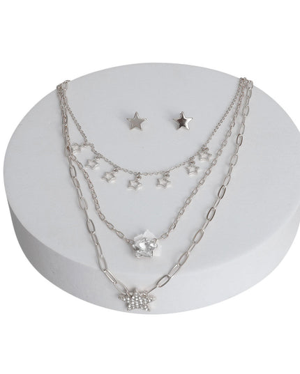 Silver 3 Layer Chain Star Necklace