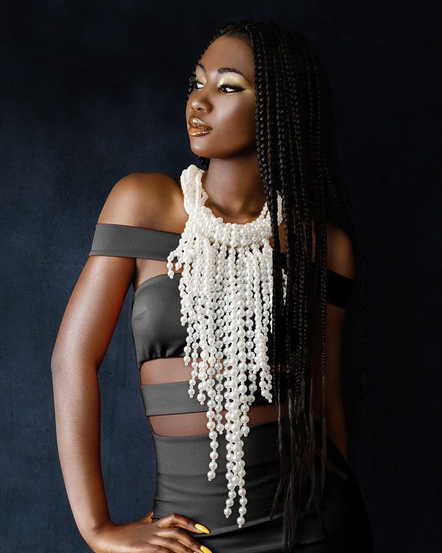 White Clustered Fringe Pearl Set