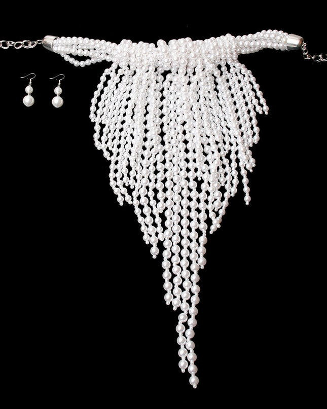 White Clustered Fringe Pearl Set