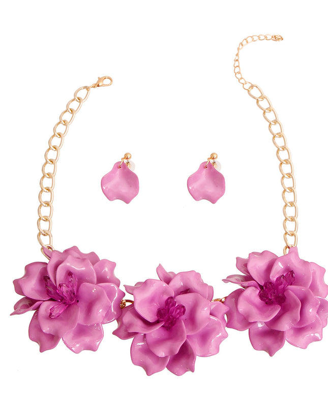 Lavender Flower Trio Necklace