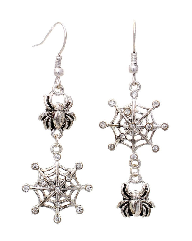 Silver Spider and Web Earrings