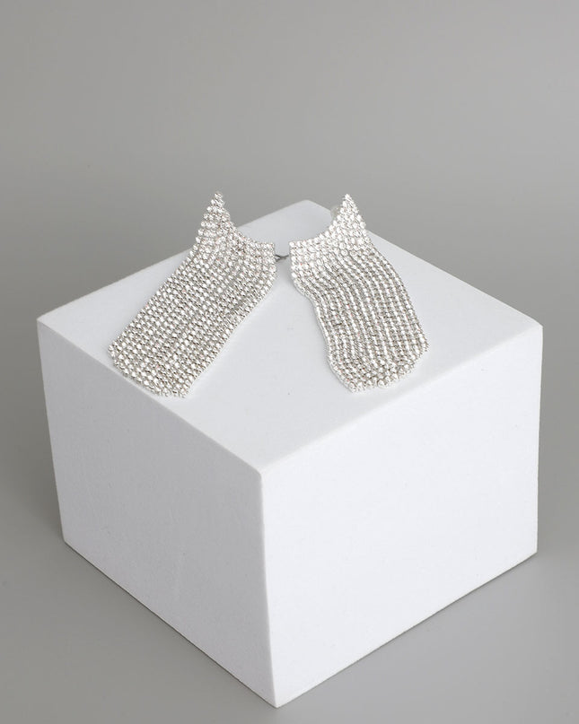 Silver All Fringe Ear Climber Earrings