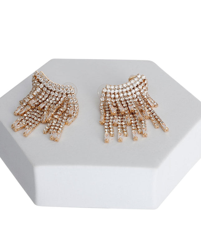 Gold Baguette Fringe Climber Earrings