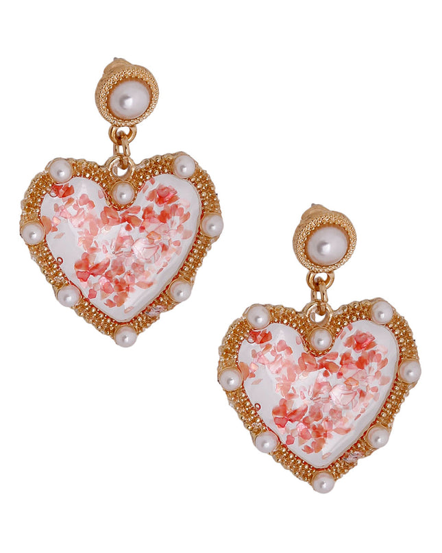 Pearl and Pink Resin Heart Earrings