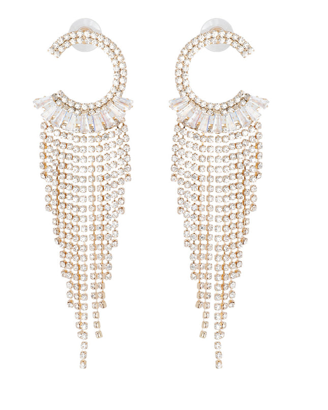 Gold C Cubic Zirconia Fringe Earrings