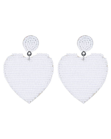 White Seed Bead Heart Earrings