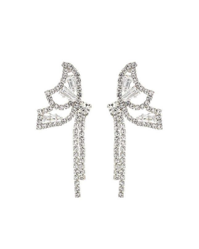 Silver Rhinestone Butterfly Tail Studs