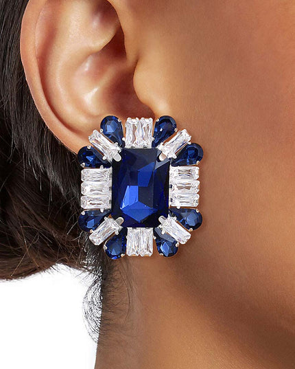 Navy Rectangle CZ Studs