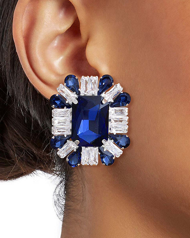 Navy Rectangle CZ Studs