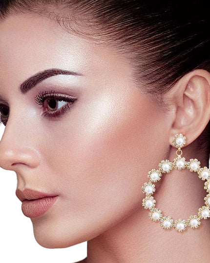 45mm Pearl Gold Round Earrings