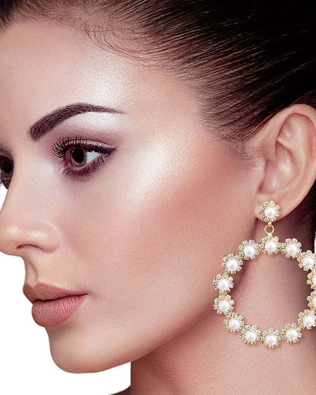 45mm Pearl Gold Round Earrings