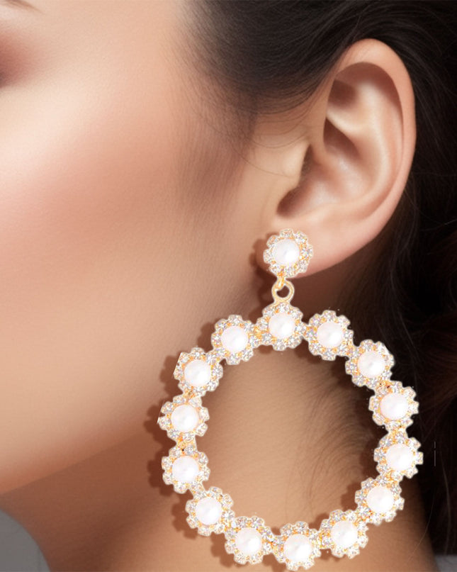 45mm Pearl Gold Round Earrings