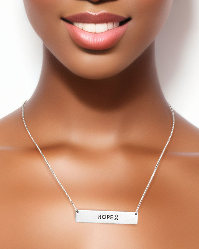 Silver Ribbon HOPE Plate Necklace