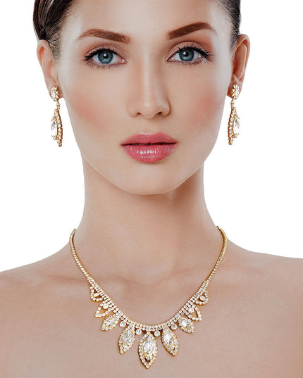Gold Marquise Crystal Silver Set