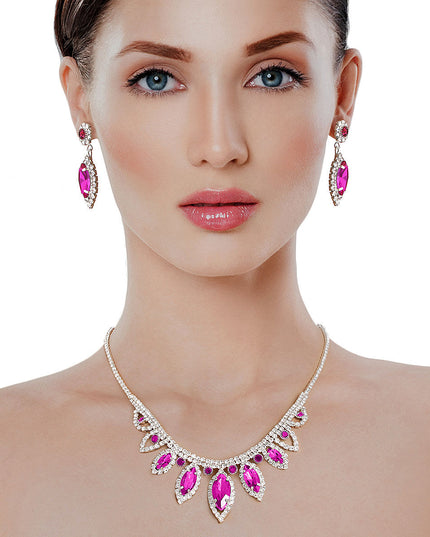 Fuchsia Marquise Crystal Silver Set