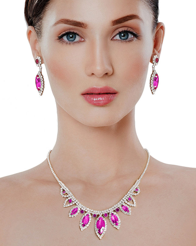 Fuchsia Marquise Crystal Silver Set
