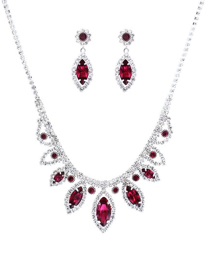 Fuchsia Marquise Crystal Silver Set