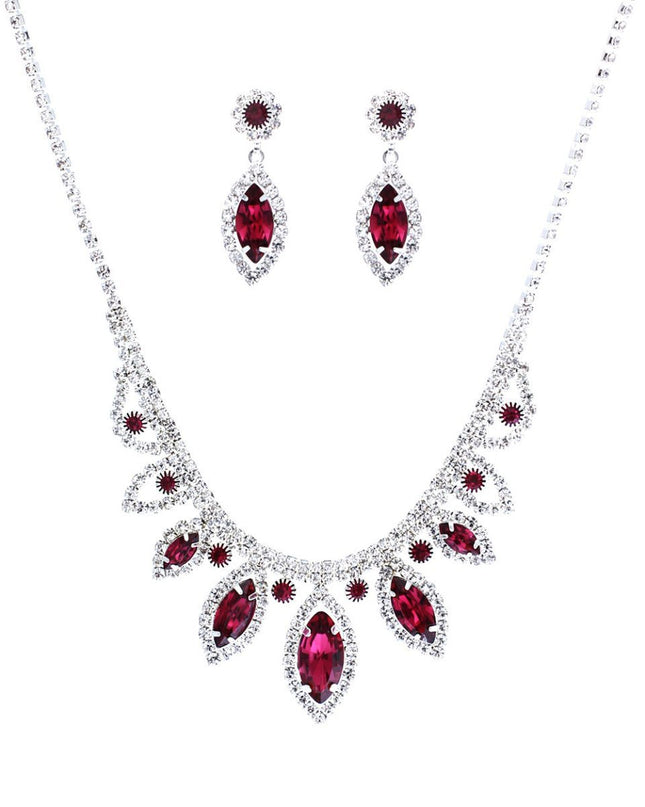 Fuchsia Marquise Crystal Silver Set