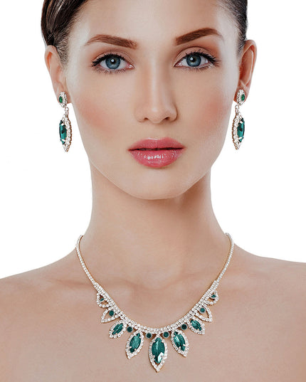 Green Marquise Crystal Silver Set