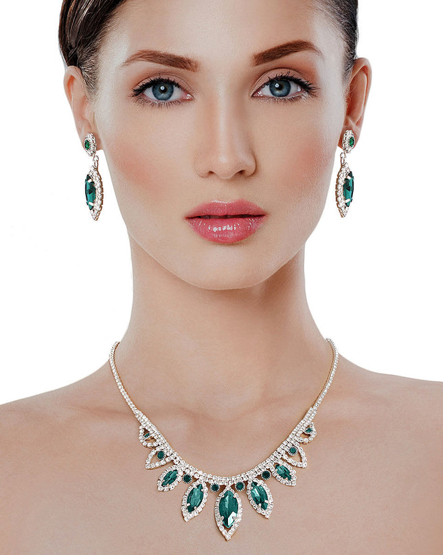Green Marquise Crystal Silver Set