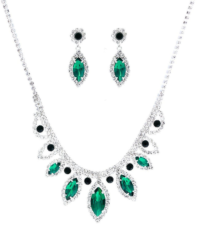 Green Marquise Crystal Silver Set