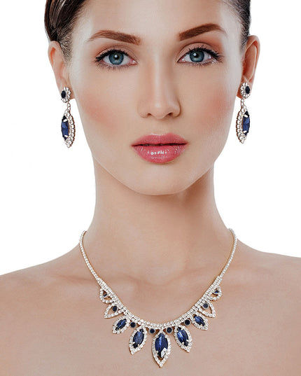Navy Marquise Crystal Silver Set
